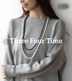 新品　Three Four Time　 BLACK×パール3連ロングネックレス