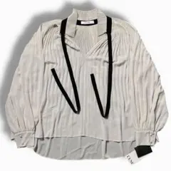 美品L’UNE リュンヌ プリーツ ブラウス ボウタイ シフォン BL ドレス