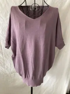 chacoclosetラベンダー Vネック 半袖ニット フリーサイズのサムネイル