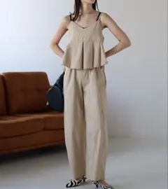 リネン風 キャミソール ルーズパンツ セットアップ