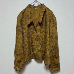 長袖シャツ ジャケット アウター 重ね着 総柄 マスタード おしゃれ 古着