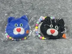 mojojojo ビーズチェーン付きフェイスマスコット2 青ねこ　黒ねこ　2点