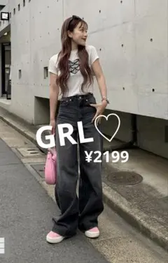 GRL ハイウエストワイドデニムパンツ[cu511] ダークグレー