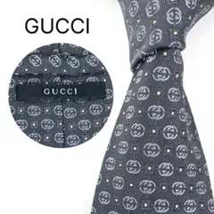 GUCCI グッチ 灰色 グレー インターロッキング ドット柄 ネクタイ