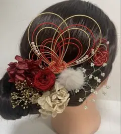 897.水引髪飾り　成人式髪飾り　卒業式髪飾り　プリザーブドフラワー