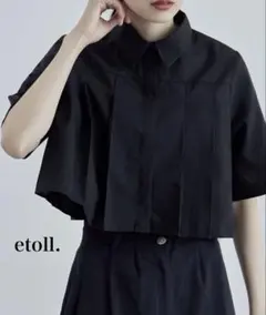 【新品未使用】エトル　タックプリーツクロップドシャツ　ブラック　Mサイズ