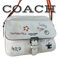 【美品】 COACH コーチ ショルダーバッグ レザー ハドソン 刺繍 ホワイト
