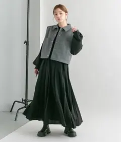 KBF レイヤードドロストプリーツワンピース