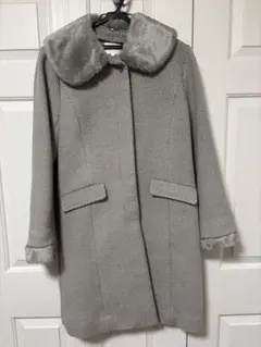 grove グレー ファー付きロングコート Lサイズ