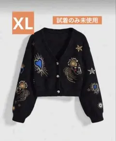 【試着のみ美品】ROMWE 黒 刺繍 カーディガン JP-XL