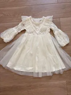 キッズ ドレス ワンピース チュール レース アイボリー 韓国子供服のサムネイル