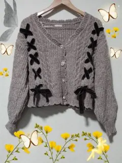 axes femme POETIQUE 編み上げケーブルニットカーディガン