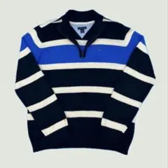 ボーダー ネイビー TOMMY ハーフジップ ニットセーター カットソー