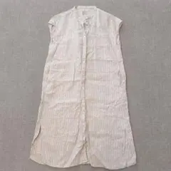 無印良品 フレンチリネン洗いざらしフレンチスリーブワンピース ストライプ M〜L