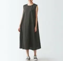 無印良品 フレンチリネン スリーブレスワンピースM-L　ベージュ