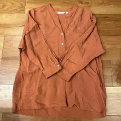 UNIQLO スキッパー襟レーヨン麻オレンジシャツ Mサイズ