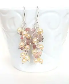 天然石とチェコビーズピアス44　ストロベリークォーツ　チェコビーズ　限定1点