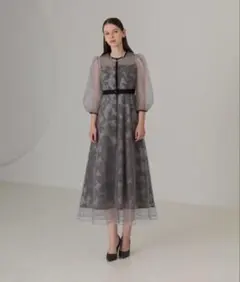 ドレス 「LEJA」チュールパイピングリーフベルトAラインドレスワンピース 2点