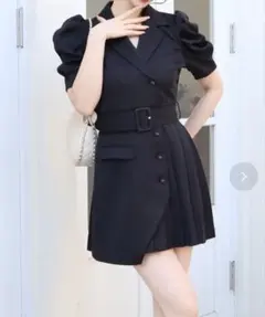 ROYAL PARTY パフスリーブジャケットプリーツミニワンピース