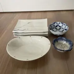 陶器製　和食器セット 6点 青い模様
