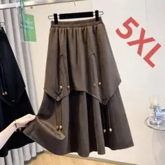 ロングスカート 大きいサイズ 重ね着風 ウエストゴム フレア春秋 LKHA001