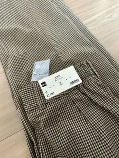 タグ付き　新品　GU チェック　タックワイドパンツ S ブラウン