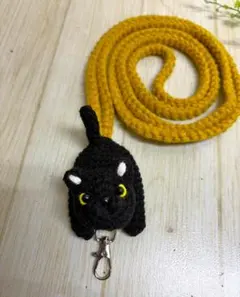 黒猫ちゃんのスマホストラップ 　スマホショルダー 　かぎ針編み　猫