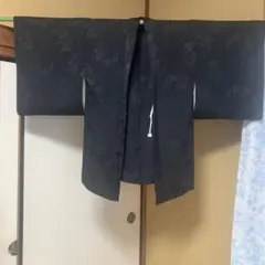 黒花柄羽織紐付き縮緬