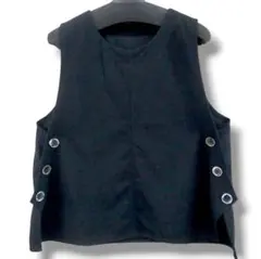 ベスト ジレ ブラック 黒 レイヤード 重ね着 チュニック ノースリーブ ボタン