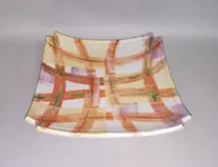 有田焼・朱刷毛模様角皿・新品未使用