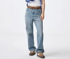 GU Wsハイライズストレートジーンズ 65ブルー、Lサイズ