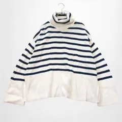 ギャップ タートルネックボーダーニット ハイネック 長袖 オーバーサイズゆったり