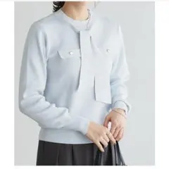 ボウタイポケットニット　ボウタイトップス　リボンニット