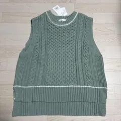 新品未使用　ケーブルベスト　ミント　M