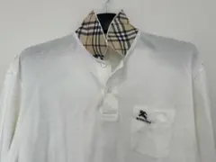 BURBERRY バーバリー 日本製 長袖ポロシャツ LL 白 ノバチェック襟