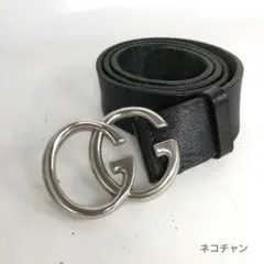 GUCCI グッチ ベルト レザー ブラック 黒 シルバー 銀 GG バックル