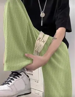 ライトグリーン ストライプ ワイドパンツ S（JP M）