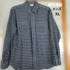 無印良品紺色長袖シャツ【古着】
