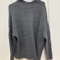 グレー リブ編み タートルネックセーターお洒落 ファッション【L】