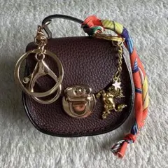 ブラウン系　ミニチュアバッグ型　チャーム　小物入れ　キーホルダー