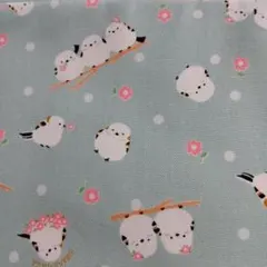 在庫１点　セール中★シマエナガ柄　パステルグリーン★綿生地