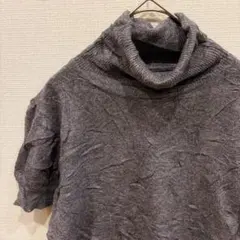 美品✨️【S】ニット セーター 半袖 グレー 無地 シンプル レディース 古着