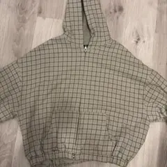 フード付きベージュ系チェックジャケット