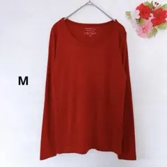 Tシャツ 長袖 ロンＴ カットソー シンプル 無地 クールネック レッド 赤 M