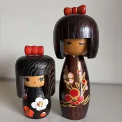 こけし 2点セット 梅の花 リボン おかっぱ モダン