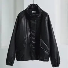 レザージャケット ブルゾン オーバーサイズ 裏キルティング トラックブルゾン 黒