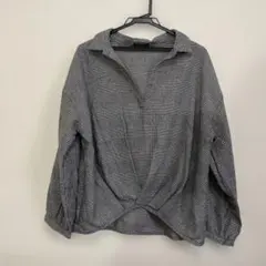 チェック柄 長袖シャツ　シャツ　グレー トップス　Ｌサイズ レディース