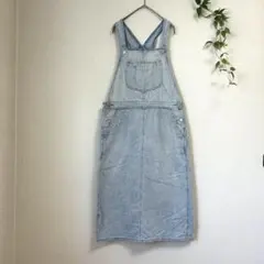 ギャップ GAP デニムサロペットワンピース ヘンプ ロング 調整可 ブルー