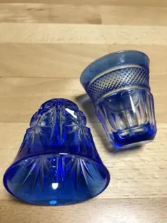 青色切子　お猪口デザイン違い2個セット