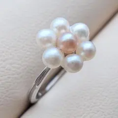 パールリング　指輪　淡水真珠　s925　編み込み　フラワー　天然　ベビーパール